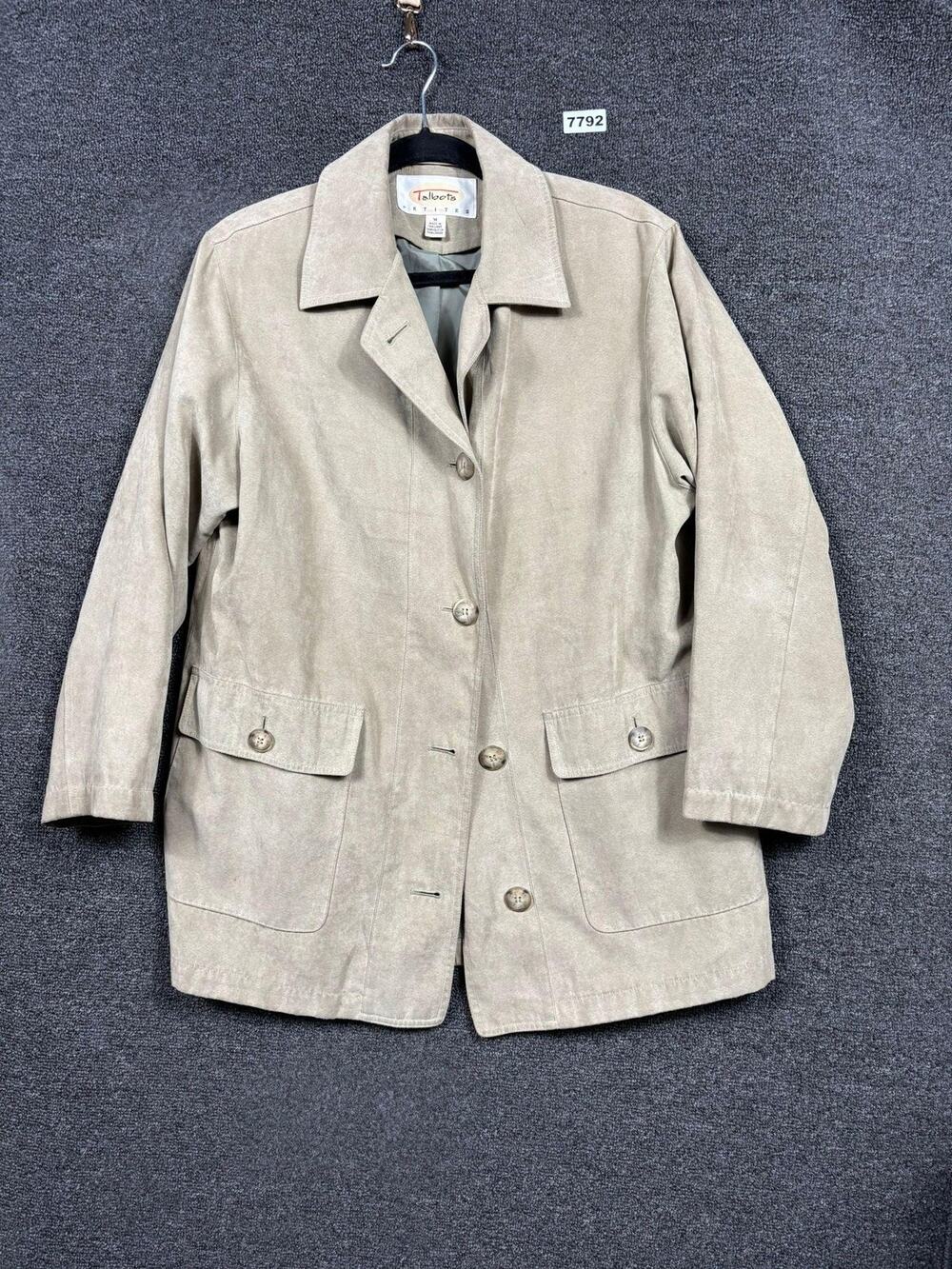 Talbots Coat Womens Size MP Beige Button Front Lined Pockets Overcoat